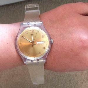 Excellent gold jelly swatch watch
